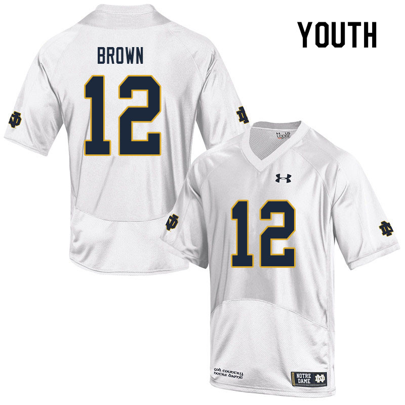 Youth NCAA Notre Dame Fighting Irish #12 DJ Brown Stitched College Under Armour Authentic White Football Jersey PV10D27ZY